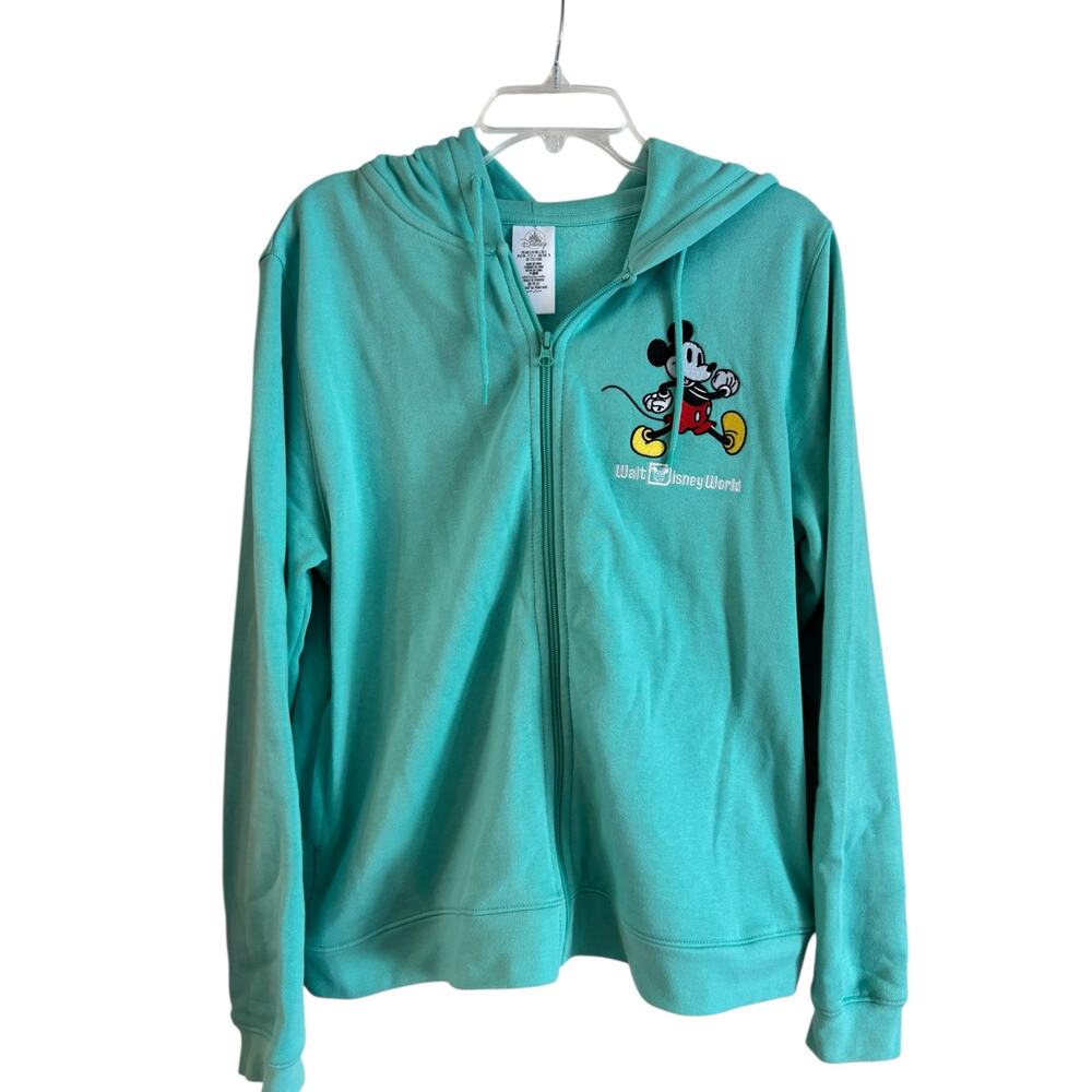 Retro Walt Disney World Mickey Mouse Teal / Blue Zip Up Hoodie Jacket Size Large